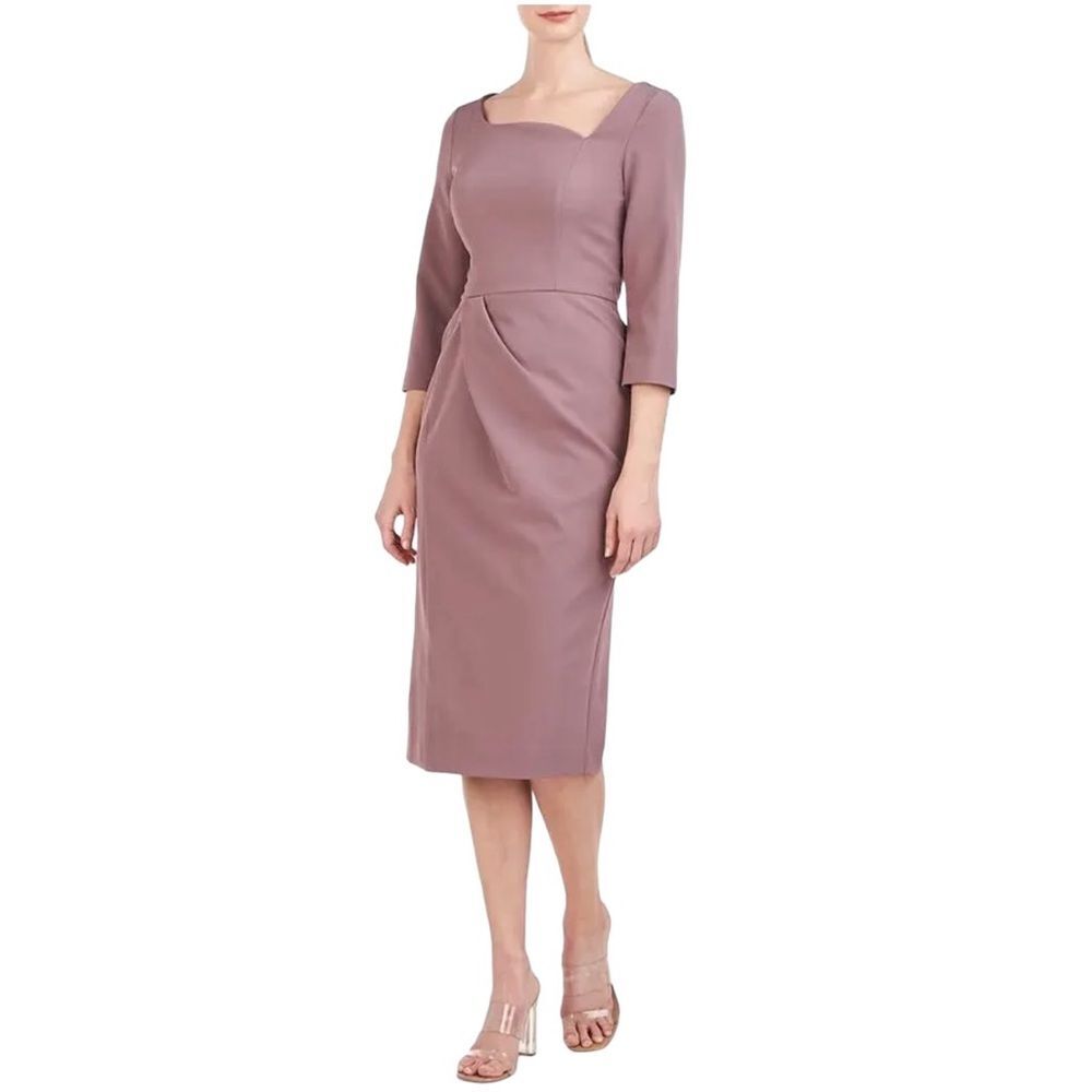 NWT KAY UNGER Size 4 Anya Asymmetric Crepe Midi-Dress - Mink color